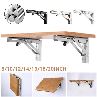 2 Pcs Folding Heavy Shelf Bracket Stainless Wall Mounted Collapsible 8-20inch • $13.49