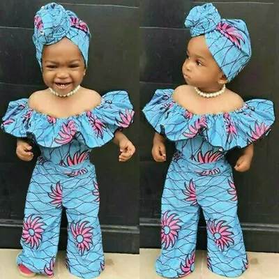 Toddler Infant Baby Girls Off Shoulder Dashiki African Romper Jumpsuit+Headband • £8.16