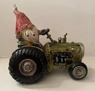 Spring Garden Gnome On Tractor Resin Decoration • £26.98