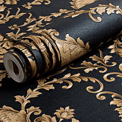 1M Embossed Texture Wallpaper Metallic 3D Damask Wall Roll Washable Vinyl PVC • £4.59