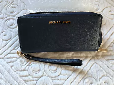 Michael Kors Long Zip Around Wallet Wristlet Navy Leather • $35