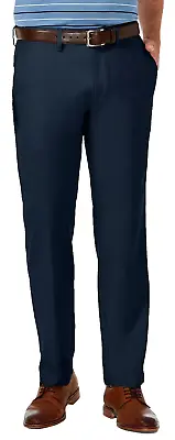 HAGGAR Men's Cool 18 PRO Stretch Straight Fit Flat Front Dress Pants Navy 38x32 • $28.79