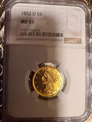 1852-D $5 Liberty Half Eagle - MS61 NGC Certified!!! • $16999.97