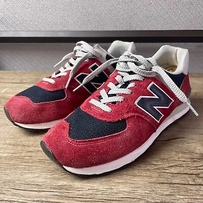 NEW BALANCE 574 Shoes Mens 9 Red Blue Suede Lifestyle Preppy Capsule Classic • $34.99