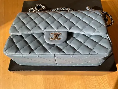 Chanel Classic Jumbo Blue Lambskin Silver HW Double Flap • $5200