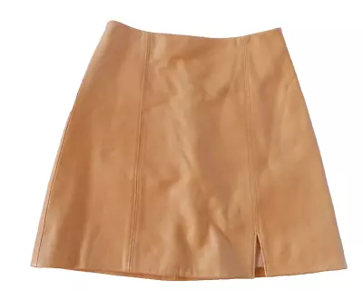 Kookai Tan Leather A Line Skirt Size 36 AU 8 Fully Lined • $45