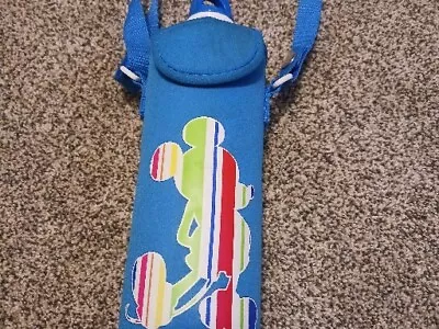 DISNEY STORE Mickey Mouse Blue Reusable Aluminum Water Bottle Neoprene Sleeve • $5.95