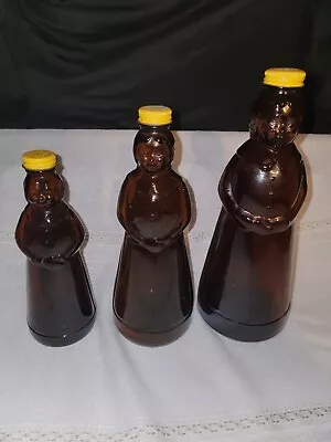 3 Vintage Mrs Butterworth Amber Glass Syrup Bottles • $69.99