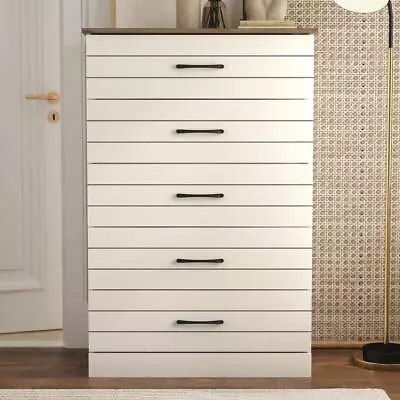 GALANO Chest Of Drawers 15.7 Lx31.5 Wx47.2 H Wide 5-Drawers Ivory Knotty Oak • $244.09