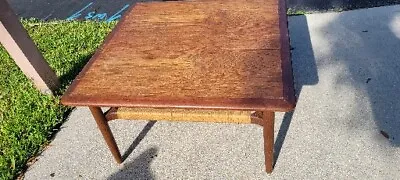 Mid Century Danish Teak Coffee Table With Cane Shelf • $350