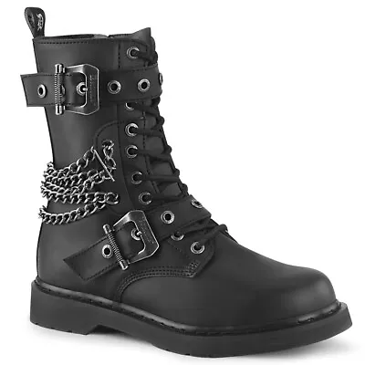 DEMONIA Men's Unisex Goth Punk Lace Up Ankle High Boots W/ Buckles & Chains • $106.95