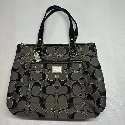 Coach  Poppy Glam  Signature Tote/ Shoulder Bag D1120-17890 Gray&Black W/coinbag • $48.79