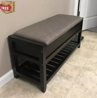 Entryway Bench With Storage Shoe Cabinet Mudroom Cushioned Lift Up Seat Espress • $134.97