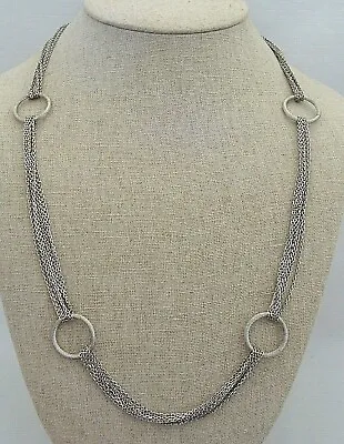 Sterling Silver Multi Chain Necklace With Textured Open Circle Station Links • $39.99