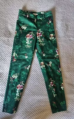 Green Flower Printed Ladies Trousers Stretchy & Skinny. H & M Cotton. • £7.50