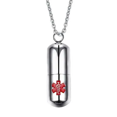 Alert MEDIC ID Tag Pendant Chain /Necklace Container Vial Women Men • £7.07