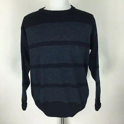  L.L. Bean Sweater Mens L Navy Blue Striped Irish Worsted Wool Ireland Vintage • $29