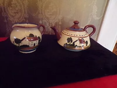 Vintage Torquay Motto Ware England Small Tea Pot & Cream Pitcher • $30