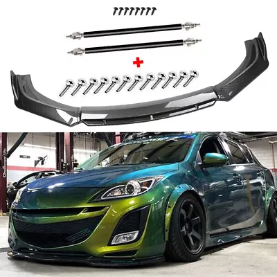 For Mazda 3 Mazdaspeed3 Front Bumper Lip Splitter Spoiler Carbon Fiber Strut Rod • $69.99