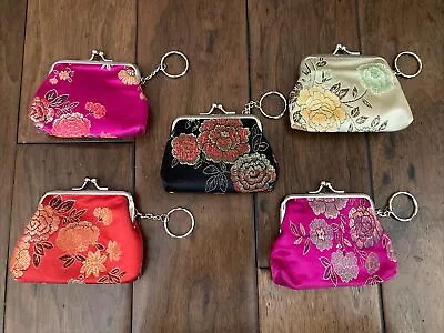 Floral Coin Purse Lot Of 5 - Vintage Style Change Bag With Keychain • $9.99