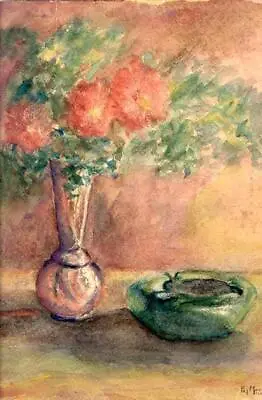 Pat Mann Still LIfe With Flowers And Ashtray Watercolor On Paper • $1317.50