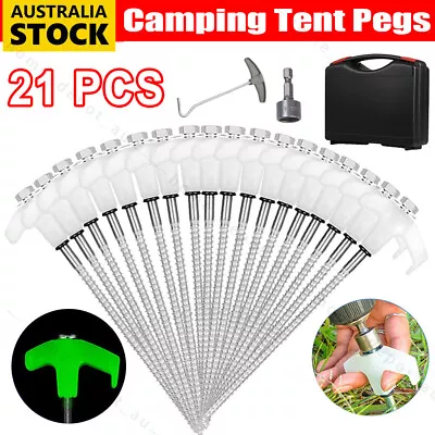 21Pcs/Set Camping Tent Pegs Heavy Duty Screw In Ground Camping Outdoor Stakes AU • $14.95