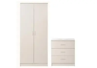 2 Piece Bedroom Furniture Set Wardrobe Chest Of 3 Drawers Storage Cabinet White • £173.99