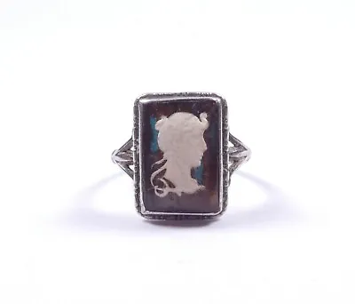 £40 • Buy Antique Art Deco Ring Butterfly Wing & Intaglio 925 Sterling Silver 2.6g 