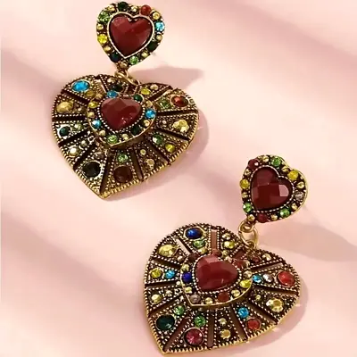 Cool Boho Heart Shape Earrings Vintage Mixed Color Rhinestone Dangle Earring New • $13.98