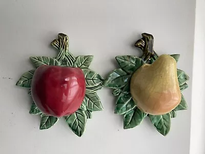 Vintage McCoy Pear And Apple Hanging Planters Pair 7.25  Art Pottery • $69.99