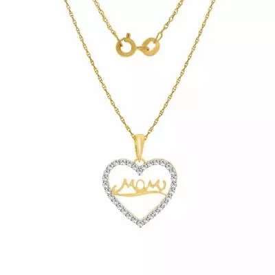 Simulated Round Diamond 14k Yellow Gold Plated Mom Heart Pendant Necklace 18  • $35.99