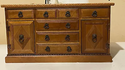 Vintage Preowned Wood Jewelry Box 12 Drawers 2 Lions Head Please Look At Photos • $25