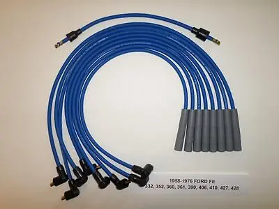 FORD FE 332 352 360 390 406 427 428 BLUE 8mm  Spiral Spark Plug Wires-points USA • $55.92