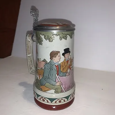 Lg Antique 1900 German 1 Liter Musterschutz Incised Stein With Inlaid Lid 537 • $150