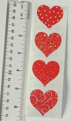 Mrs Grossman RED & SILVER HEART Reflection - 1 Strip Of Vintage Heart Stickers • $2.69