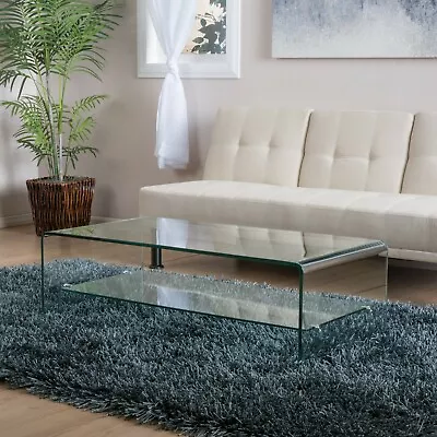 Modern Glam Tempered Glass Coffee Table With Shelf • $318.57