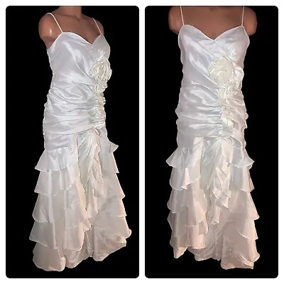 EVA USA Ruffle Dress XL WHITE 80s 90s RUFFLE WEDDING Prom Flowers Flamenco • $79.99