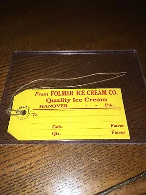 Rare 1940 Era Folmer Ice Cream Box Tag Hanover Pennsylvania Dairy Milk • $4.99