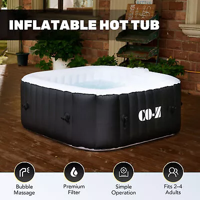 4 Person Inflatable Hot Tub W Full Accessories Square Blow Up Pool W Jets Black • $383.54