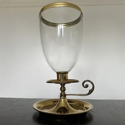 Large Virginia Metalcrafters Brass Candlestick Holder With Glass Hurricane • $149