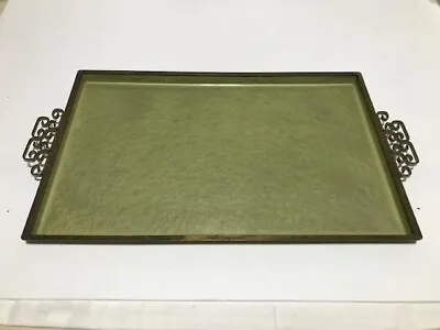 Vtg Moire Glaze Kyes Hand Made Serving Tray Olive Enamel Mid Century • $14.88