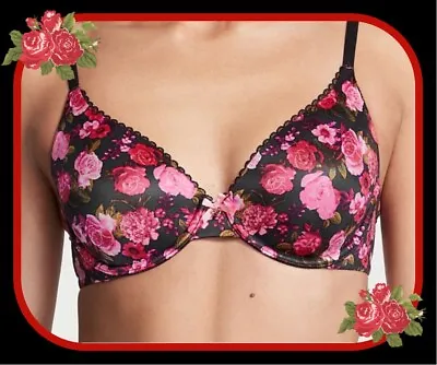 38DD Black Rose Floral Body By Victorias Secret Lined Full Coverage PU UW Bra • $39.99