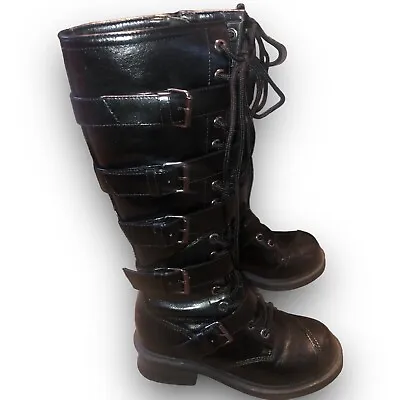$150 • Buy Vintage Y2K NaNa Punk Platform Chunky Boots Knee High Gothic Buckle Women 6