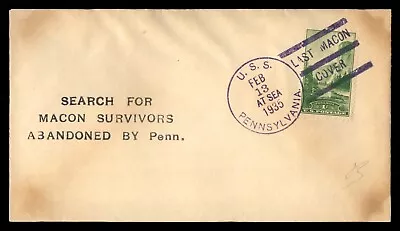 Mayfairstamps USS Pennsylvania 1935 Last Macon Cover Search For Survivors Airshi • $1