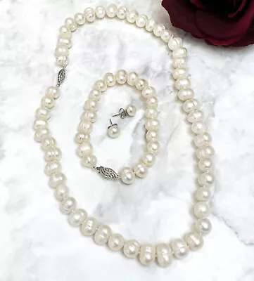 AAA Freshwater Cultured Pearl Necklace Earrings Bracelet Mom Mothers Day Jewelry • $249