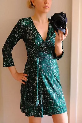 Diane Von Furstenberg Julian Vintage 100% Silk Wrap Dress Green Van Gogh • $85.91