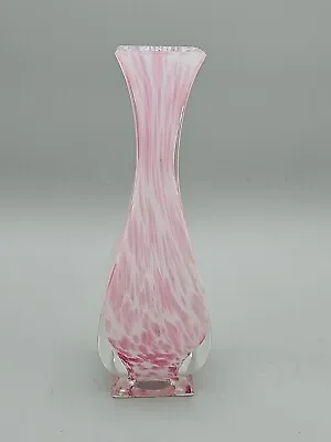 Vintage Murano(?) Style Glass Vase  Pink And White 8 Inch Tall Made In Italy • $29.90