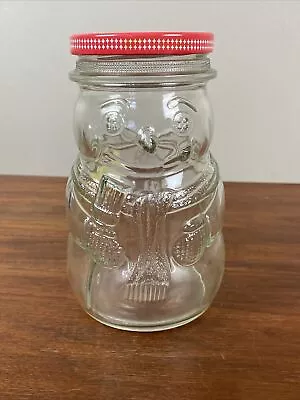 Kraft 6  Snowman Strawberry Jam Jelly Jar Clear Glass Metal Lid Vintage 1992 EUC • $9.71