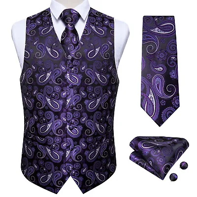 Paisley Mens Formal Waistcoats Blue Red Floral Suit Vest Black Slim Wedding Tops • $24.99