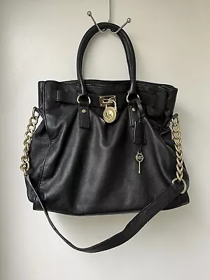Michael Kors Hamilton Extra Large Bag Handbag Purse Black Pebble Leather • $49.95